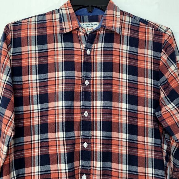 Marine Layer Plaid Flannel Button Down Shirt Size Medium - Picture 2 of 8